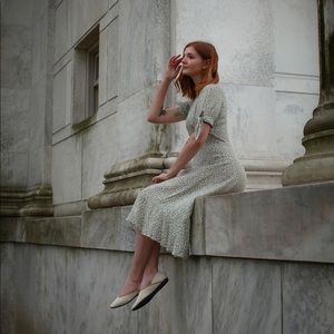 Light Green Floral Midi Dress